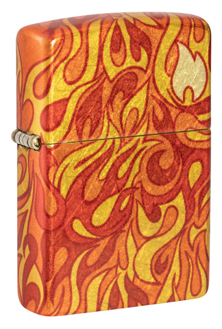Front view of ˫ Fire Design 540 Tumbled Brass Windproof Lighter standing at a 3/4 angle.
